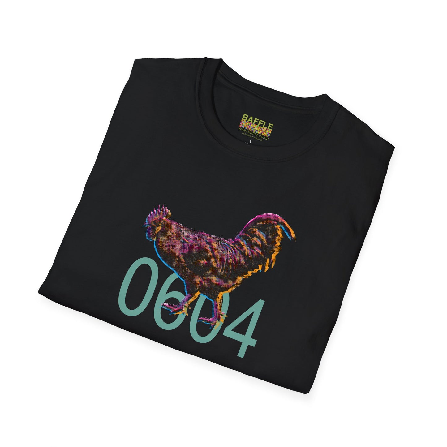 0604 ROOSTER HALF TONE BLUR - DARK - Titirangi  - Gildan 64000 Graphic Tee