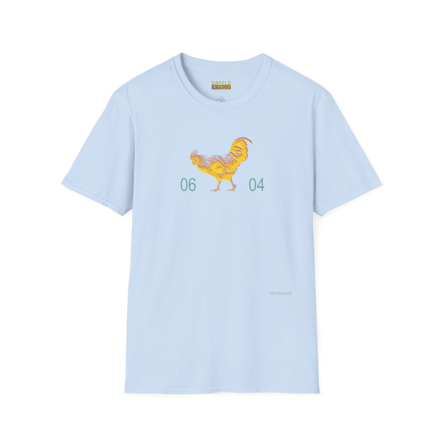 0604 ROOSTER HALF TONE BLUR - YELLOW - Titirangi  - Gildan 64000 Graphic Tee