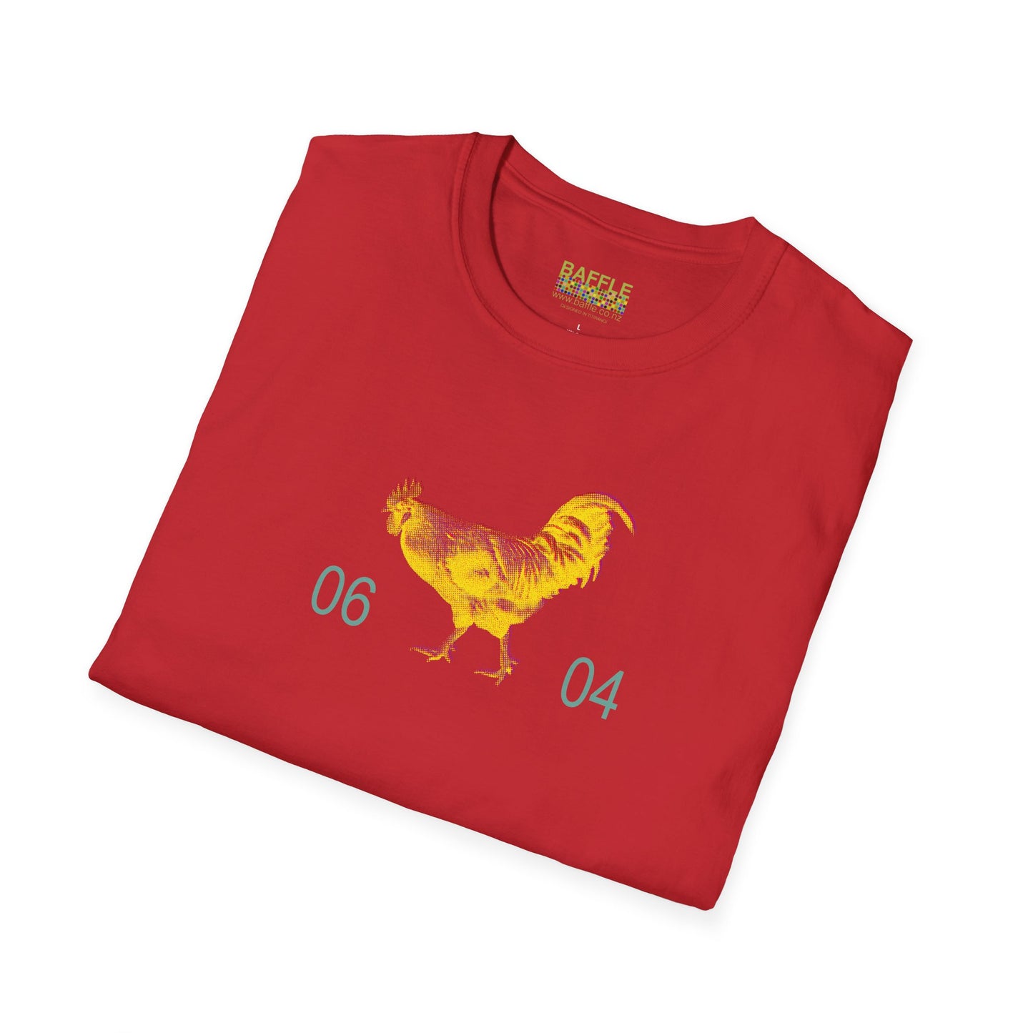 0604 ROOSTER HALF TONE BLUR - YELLOW - Titirangi  - Gildan 64000 Graphic Tee