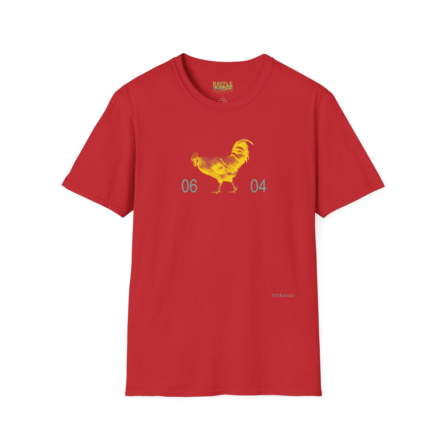 0604 ROOSTER HALF TONE BLUR - YELLOW - Titirangi  - Gildan 64000 Graphic Tee