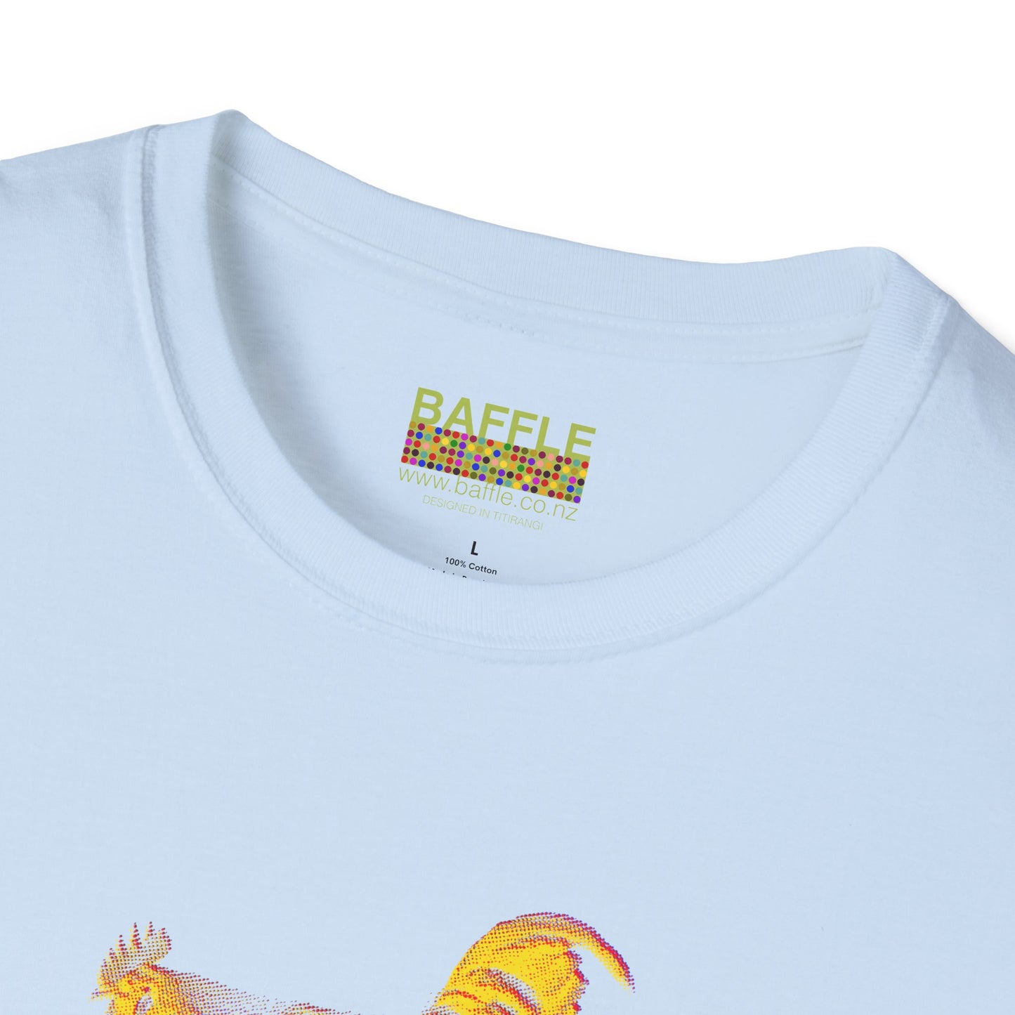 0604 ROOSTER HALF TONE BLUR - YELLOW - Titirangi  - Gildan 64000 Graphic Tee