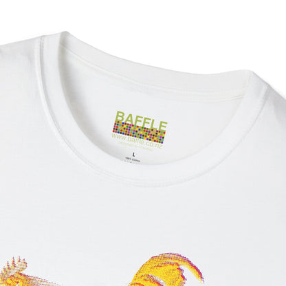 0604 ROOSTER HALF TONE BLUR - YELLOW - Titirangi - Gildan 64000 Graphic Tee