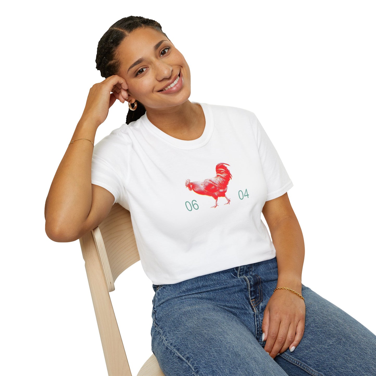 0604 ROOSTER HALF TONE BLUR - RED - Titirangi  - Gildan 64000 Graphic Tee