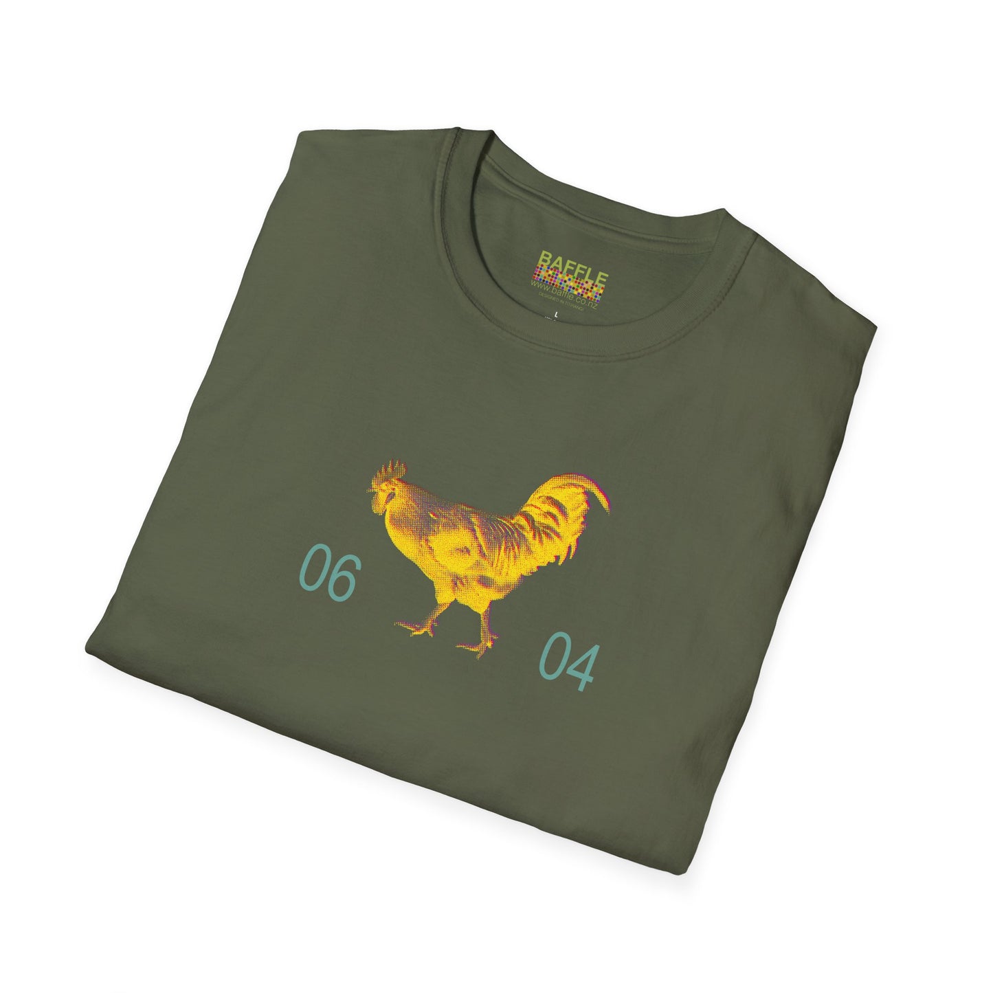 0604 ROOSTER HALF TONE BLUR - YELLOW - Titirangi  - Gildan 64000 Graphic Tee