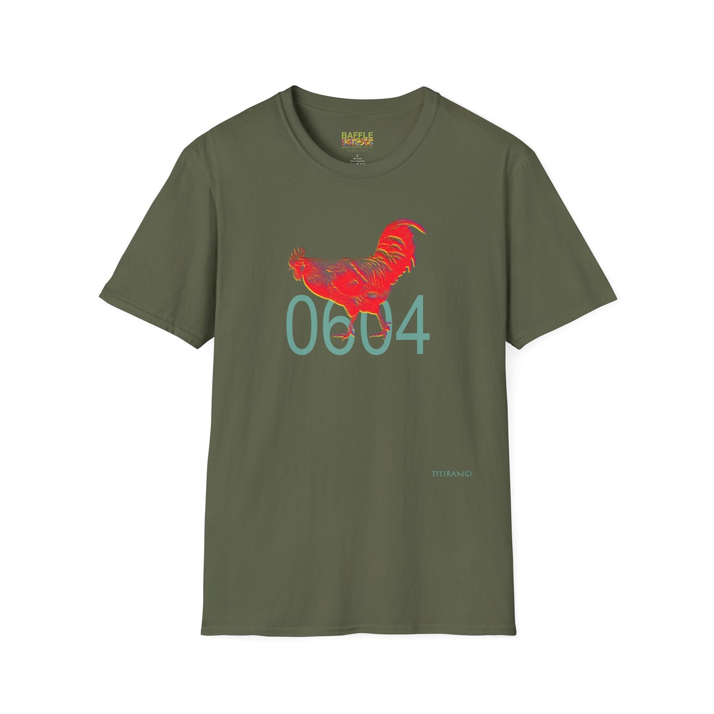0604 ROOSTER HALF TONE BLUR - RED - Titirangi - Gildan 64000 Graphic Tee