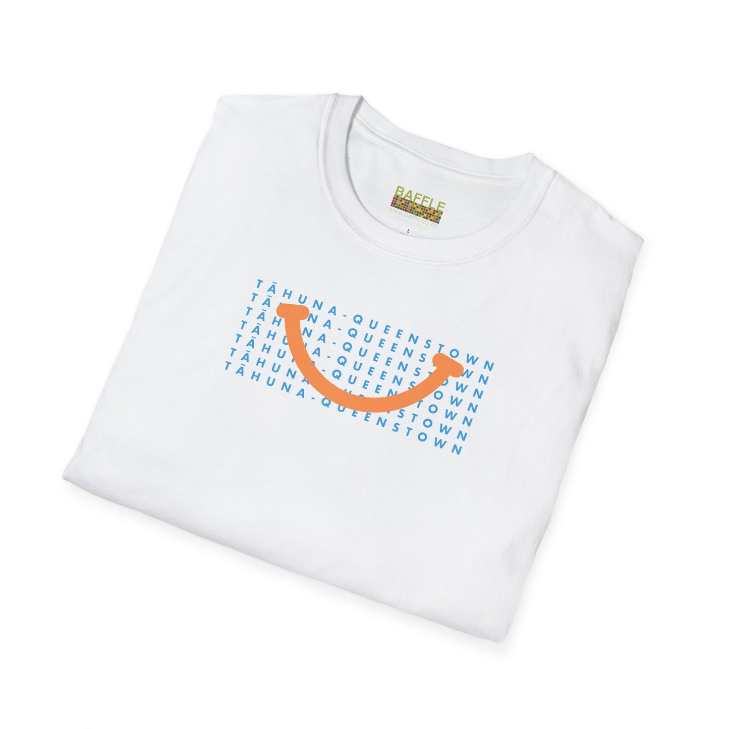 NEW - TĀHUNA - QUEENSTOWN SMILE LIGHT BLUE - Gildan 64000 Graphic Tee