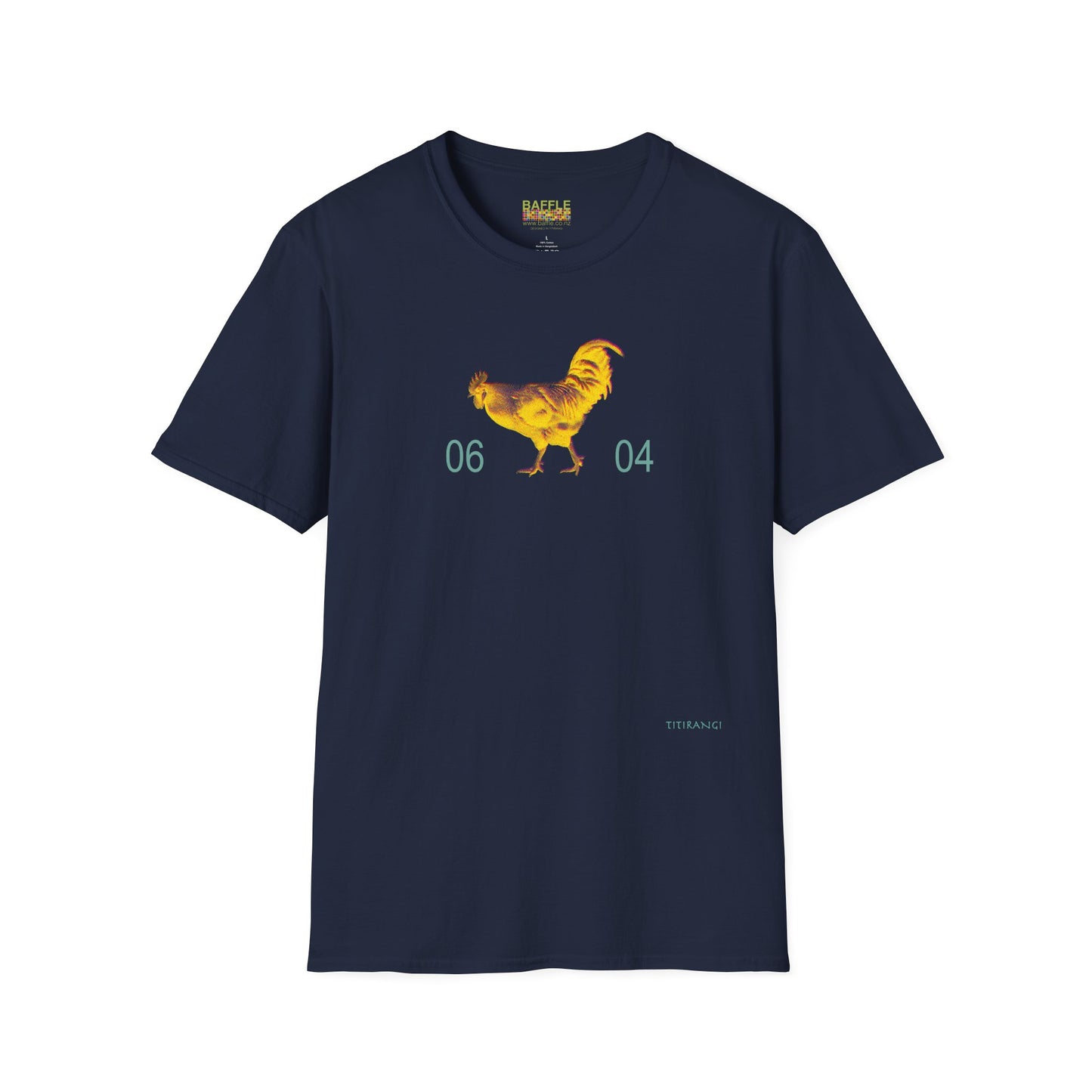 0604 ROOSTER HALF TONE BLUR - YELLOW - Titirangi  - Gildan 64000 Graphic Tee