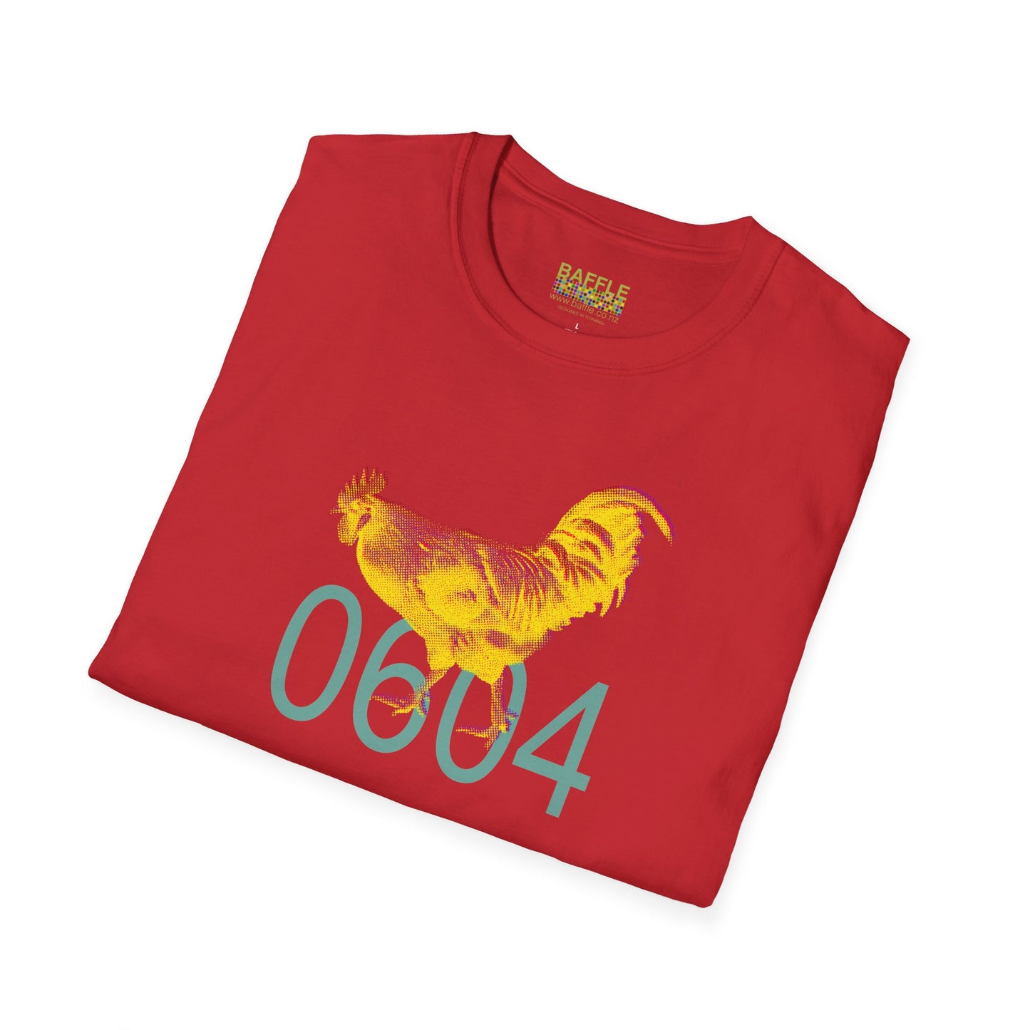 0604 ROOSTER HALF TONE BLUR - YELLOW - Titirangi - Gildan 64000 Graphic Tee