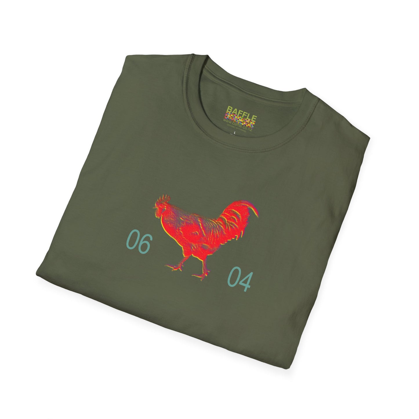 0604 ROOSTER HALF TONE BLUR - RED - Titirangi  - Gildan 64000 Graphic Tee