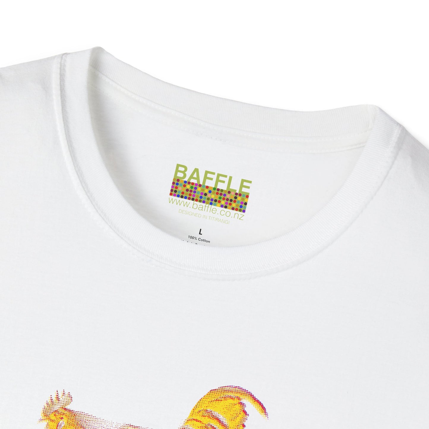 0604 ROOSTER HALF TONE BLUR - YELLOW - Titirangi  - Gildan 64000 Graphic Tee