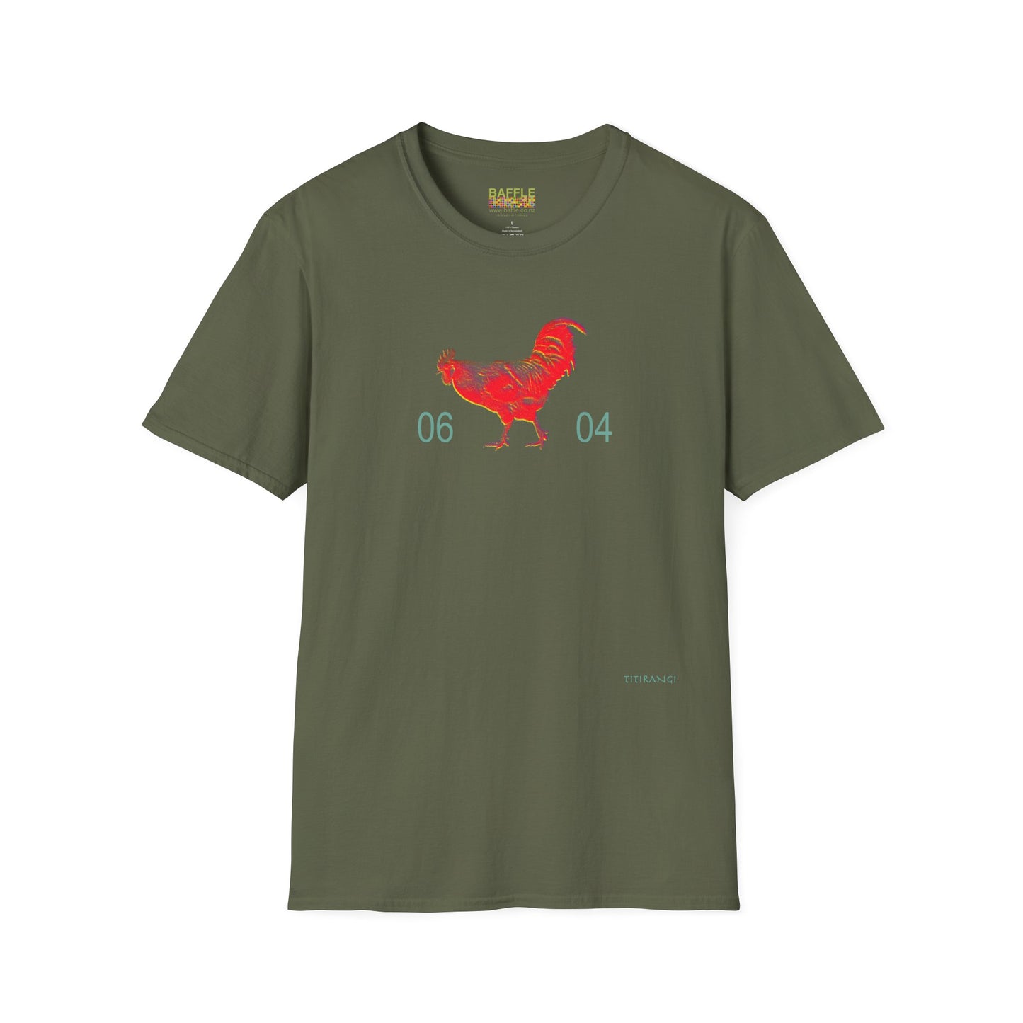 0604 ROOSTER HALF TONE BLUR - RED - Titirangi  - Gildan 64000 Graphic Tee