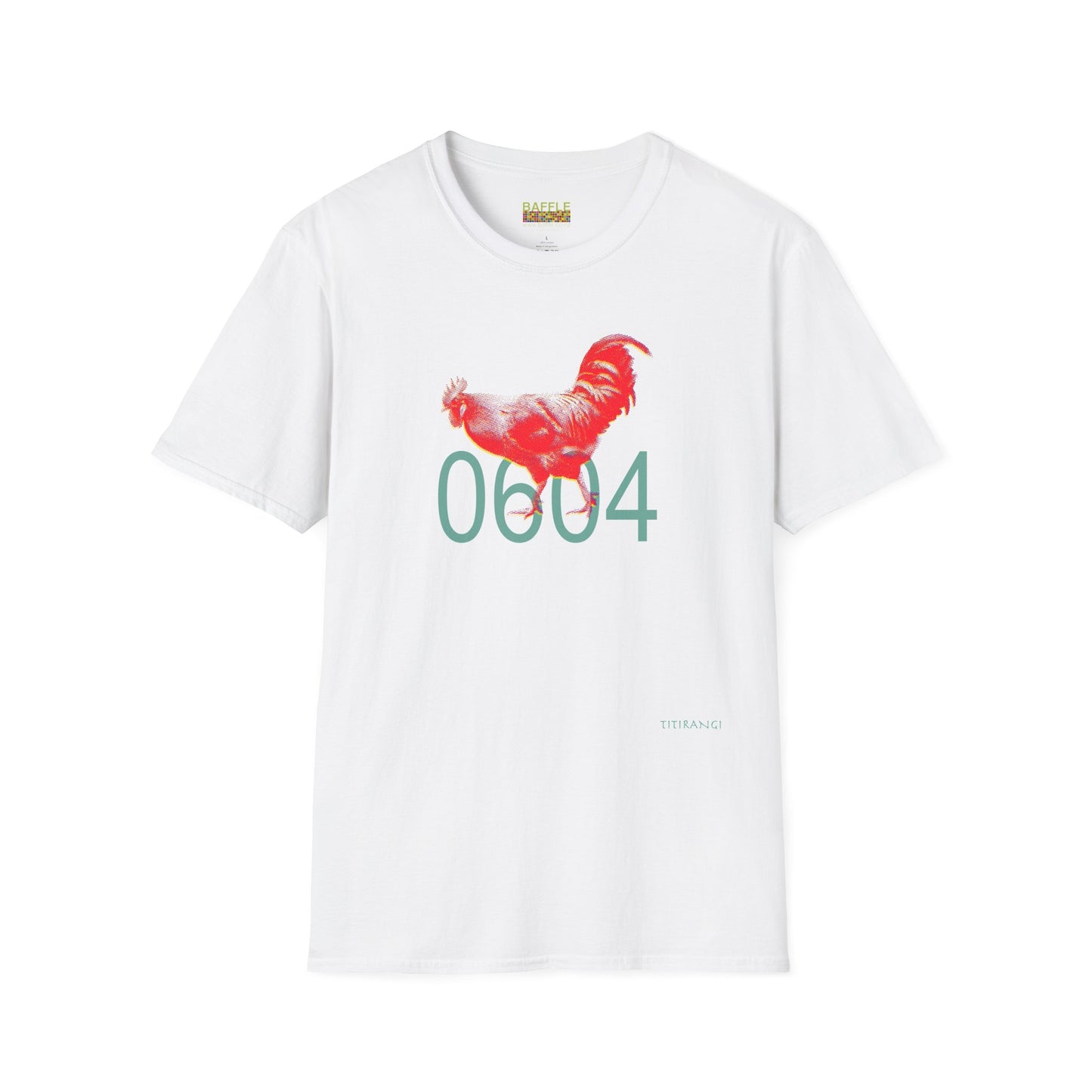 0604 ROOSTER HALF TONE BLUR - RED - Titirangi - Gildan 64000 Graphic Tee