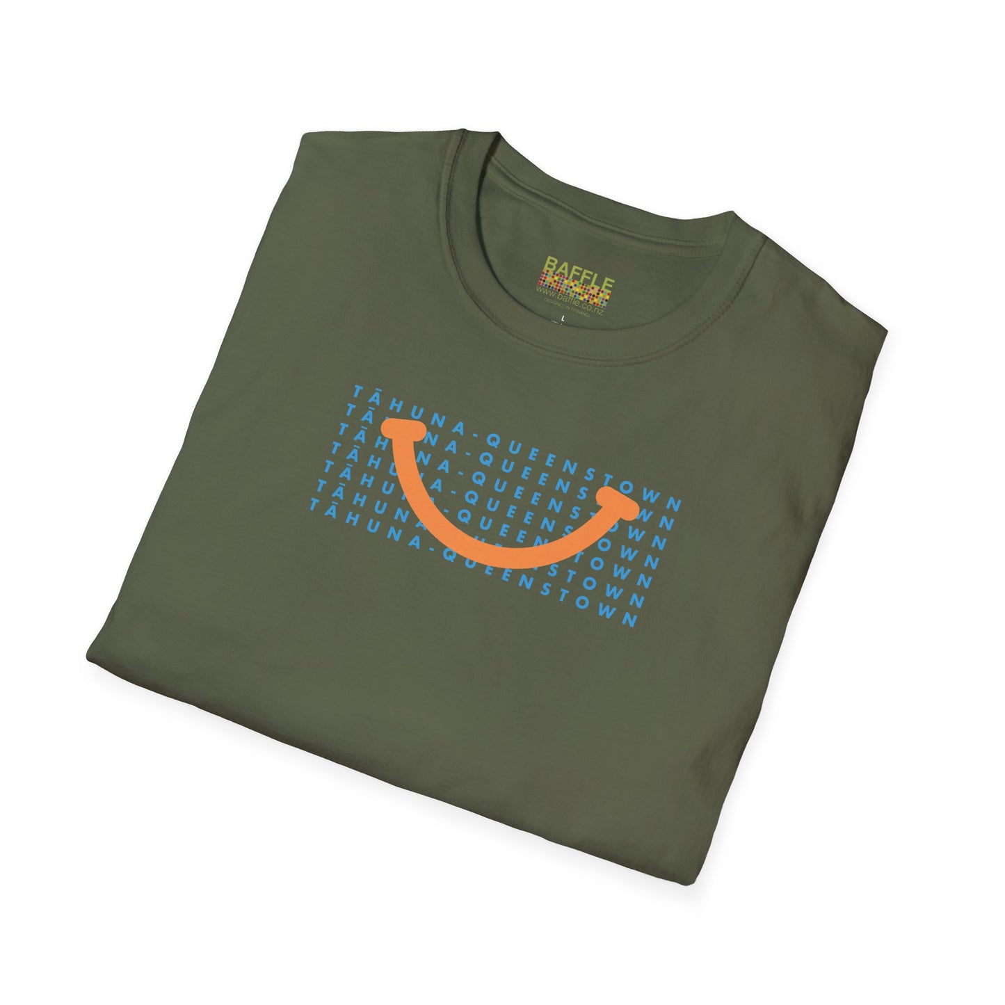 NEW - TĀHUNA - QUEENSTOWN SMILE LIGHT BLUE - Gildan 64000 Graphic Tee
