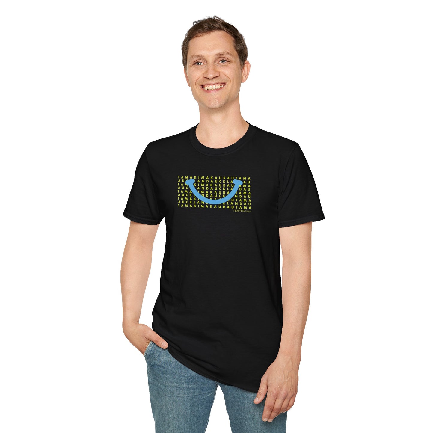 NEW - TAMAKI MAKAURAU / AUCKLAND SMILE LIGHT BLUE - Gildan 64000 Graphic Tee