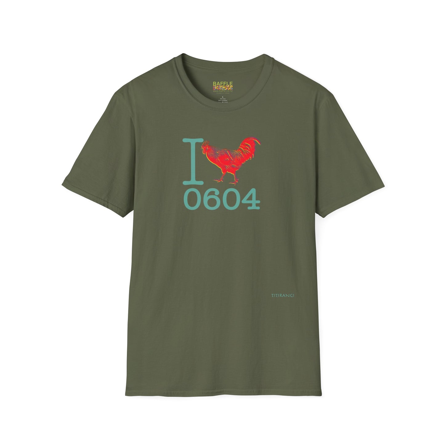 Titirangi Rooster Heart T-Shirt — I ROOSTER 0604 - Gildan 64000 Graphic Tee