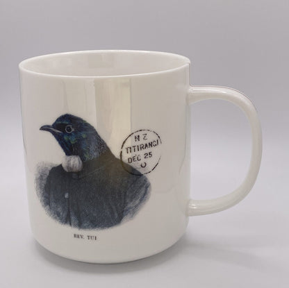 Rev. Tui -  large 460ml mug - Stamped Titirangi - Porcelain