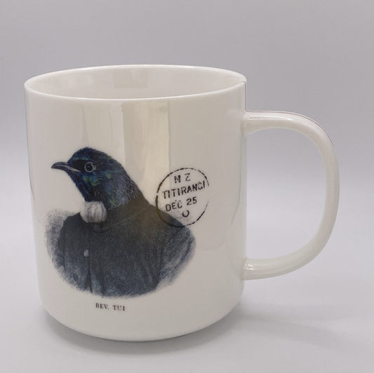 Rev. Tui -  large 460ml mug - Stamped Titirangi - Porcelain